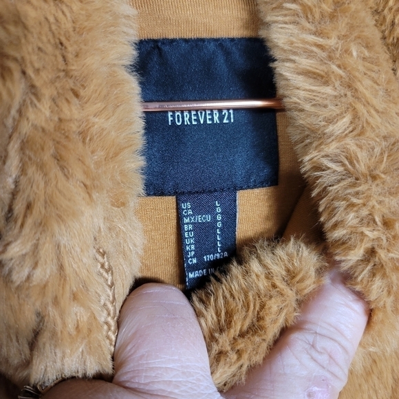 Super Plush Teddy Pullover Hoodie Large Camel Tan Lined Forever21 - Picture 6 of 8